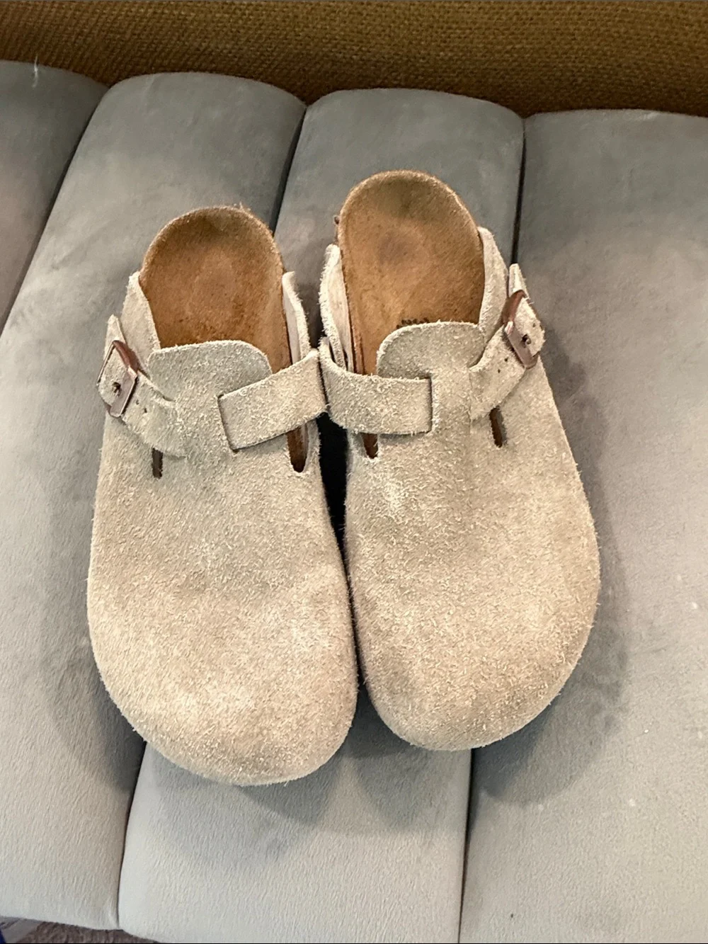 Birkenstock Kids Suede Clog Slip-On in Light Beige
